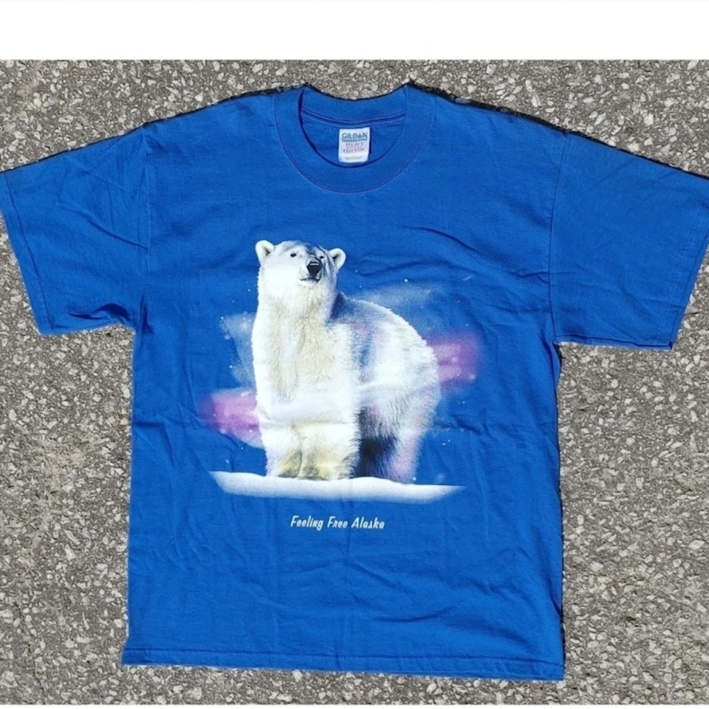 Vtg 2000s Polar Bear Alaska Tourist Print Tee Gildan Heavy Cotton T-Shirt Size L